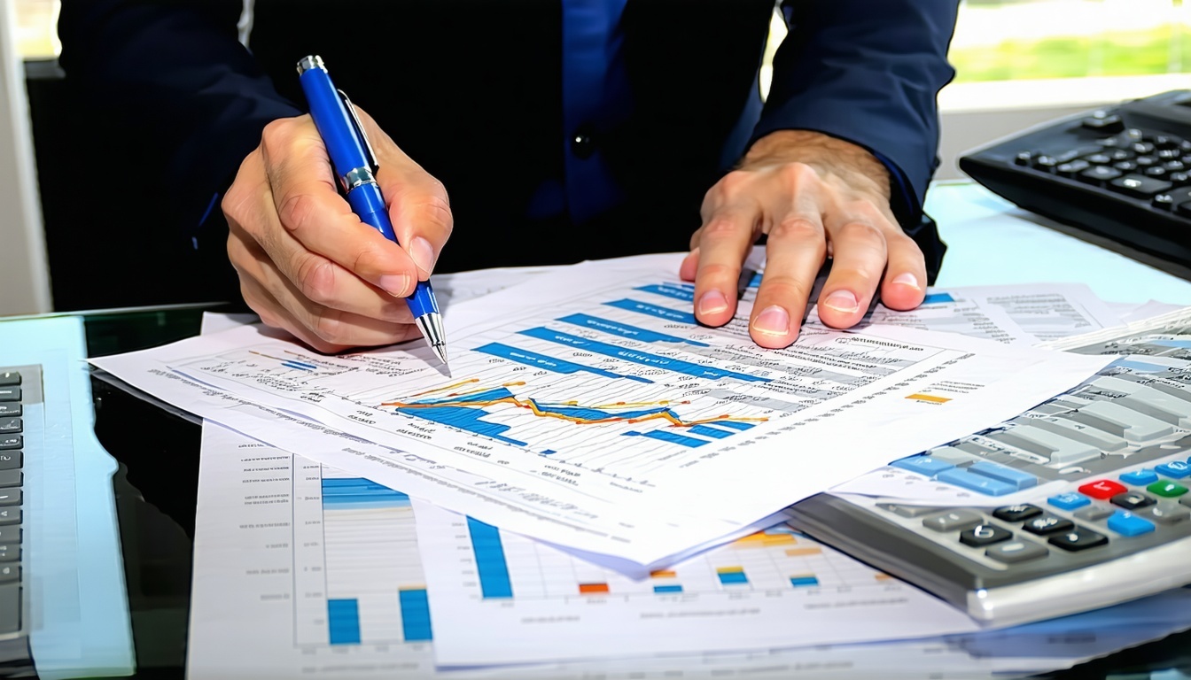 An image depicting a small business owner reviewin